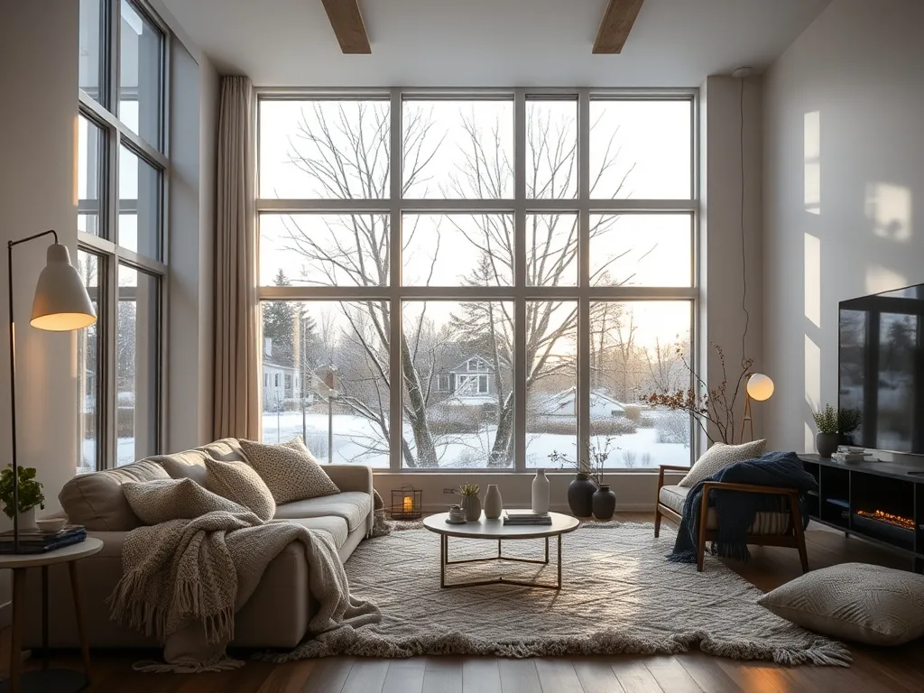 Vinterlys og hyggelig stue med levende lys